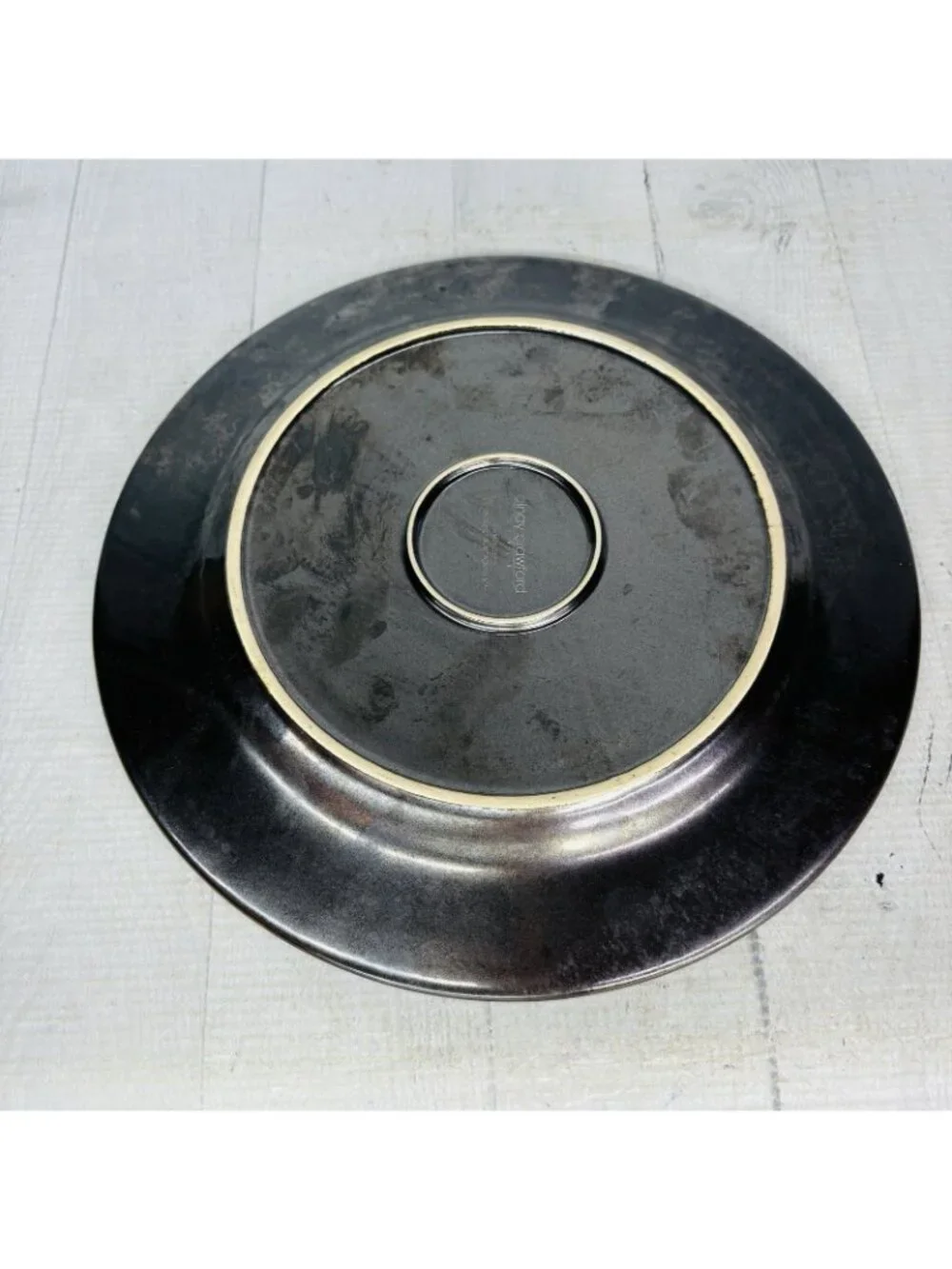Cindy Crawford Metallic Bronze Hammer Rim Cream Ceramic Dinner Plates Set of 4